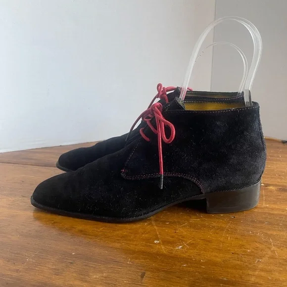 Lambertson Truex Black Suede Ankle Boots Booties Chelsea Chukka Lace up Italy 38 - Picture 4 of 11